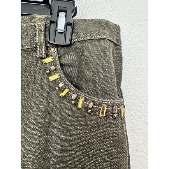 Ruby Rd Women's Metallic Green Sparkle Straight Leg Denim Jeans Jewel Accent 10 - Picture 4 of 11